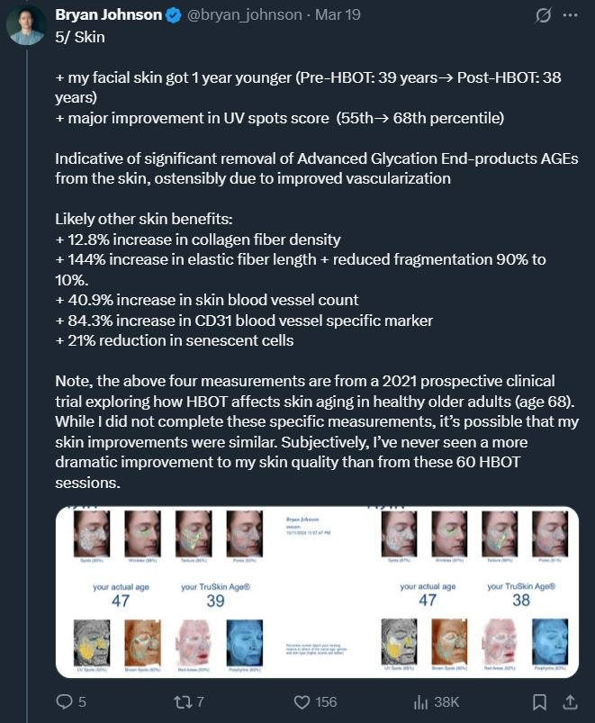 Bryan Johnson HBOT skin rejuvenation